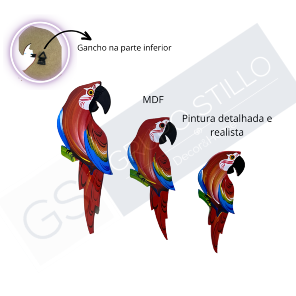 Trio De Arara vermelha Decorativo De Parede