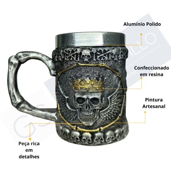 Copo Caneca Chopp Cerveja Caveira Decoração Bar Skull prata
