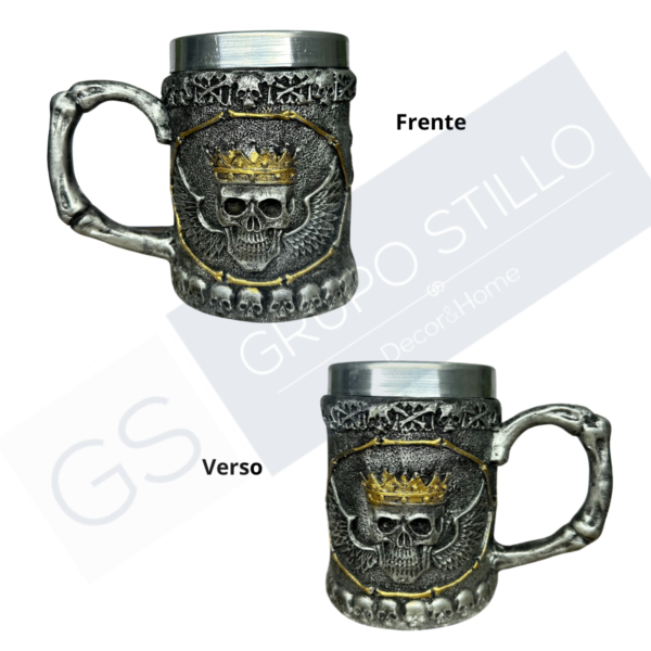 Copo Caneca Chopp Cerveja Caveira Decoração Bar Skull prata