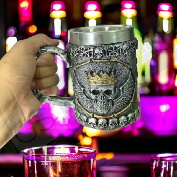 Copo Caneca Chopp Cerveja Caveira Decoração Bar Skull prata