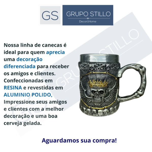 Copo Caneca Chopp Cerveja Caveira Decoração Bar Skull prata