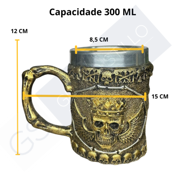 Caneca Chopp Cerveja Caveira Coroa 300 ML ouro