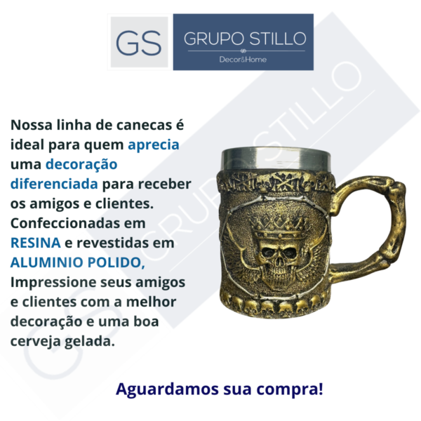 Caneca Chopp Cerveja Caveira Coroa 300 ML ouro