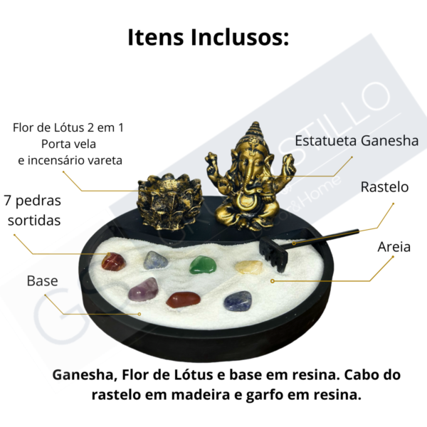Jardim Zen Japonês Redondo com Ganesha Ouro