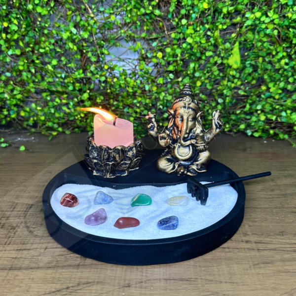 Jardim Zen Japonês Redondo com Ganesha Ouro