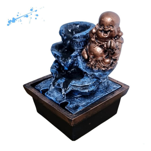 Fonte quadrada Buda da Fortuna - Azul e bronze