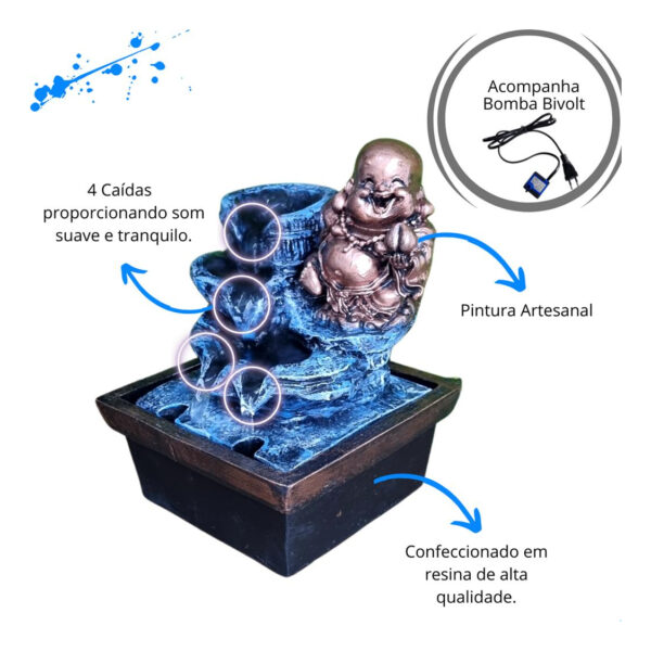 Fonte quadrada Buda da Fortuna - Azul e bronze