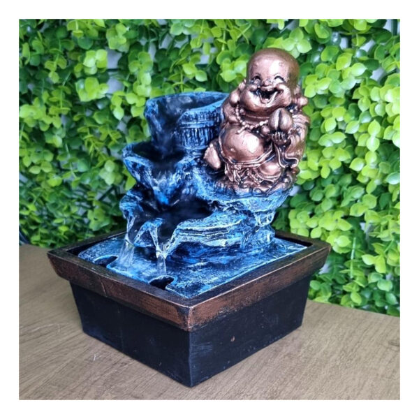 Fonte quadrada Buda da Fortuna - Azul e bronze