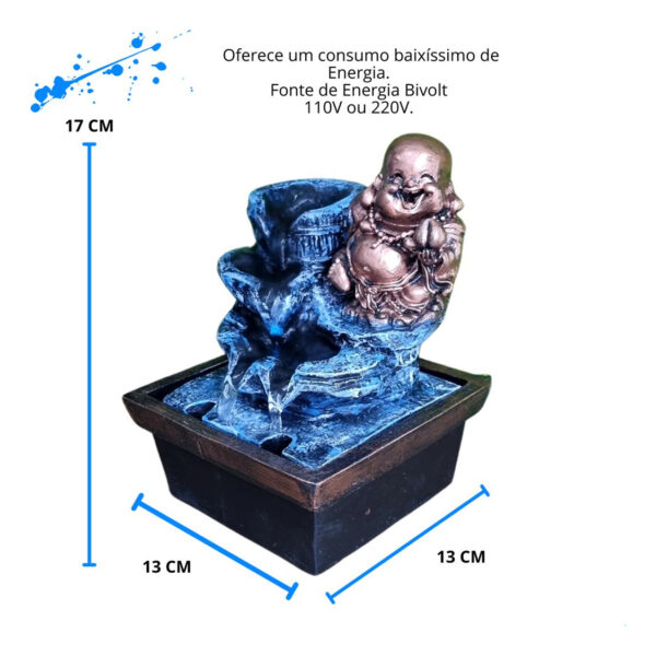 Fonte quadrada Buda da Fortuna - Azul e bronze