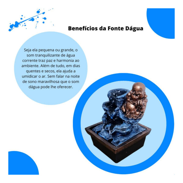 Fonte quadrada Buda da Fortuna - Azul e bronze