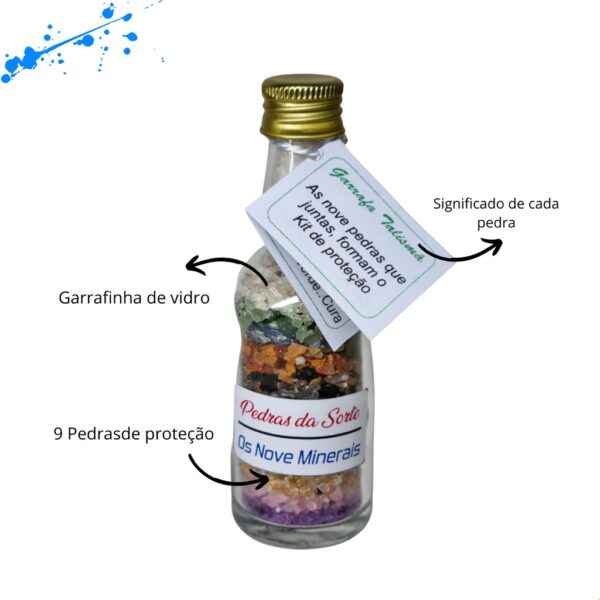Garrafa Talismã Kit Pedras da Proteção Sorte 9 Mineirais