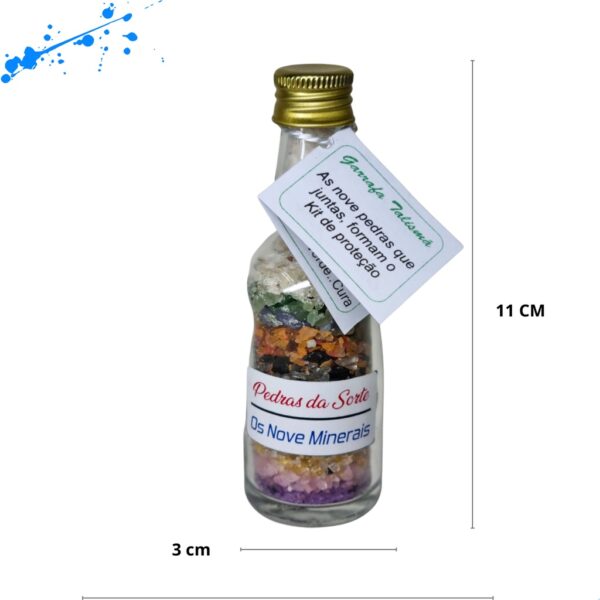 Garrafa Talismã Kit Pedras da Proteção Sorte 9 Mineirais