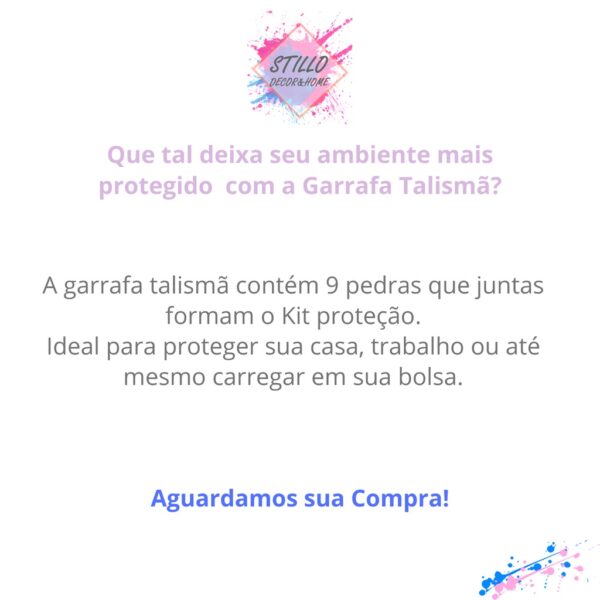 Garrafa Talismã Kit Pedras da Proteção Sorte 9 Mineirais