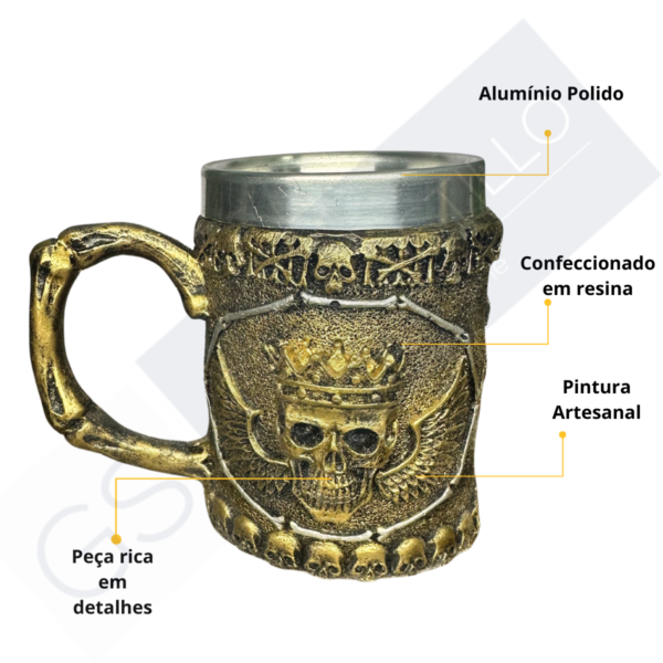 Caneca de Chopp Rei Caveira 300 ML ouro