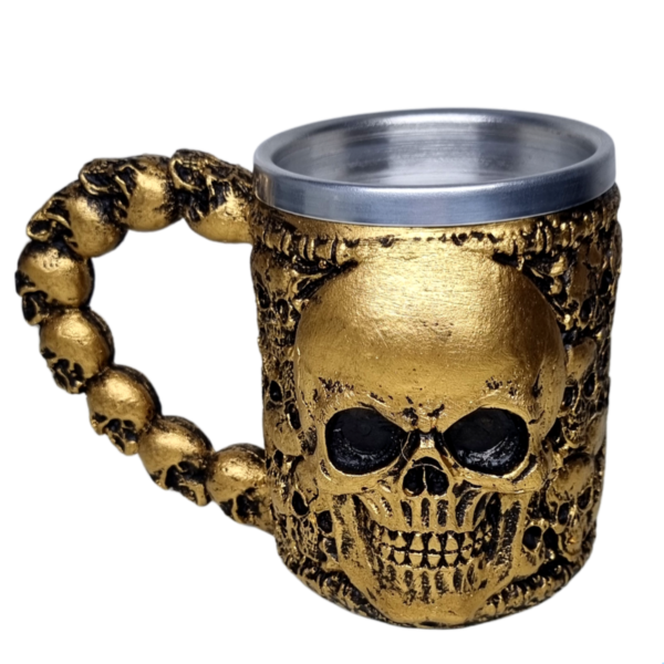 Caneca de Chopp Caveira Alça de Caveirinha ouro 300 ML