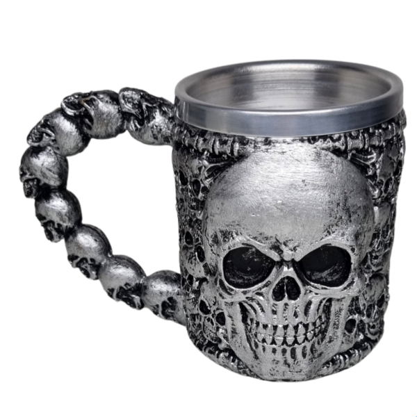 Caneca de Chopp Caveira Alça de Caveirinha prata 300 ML