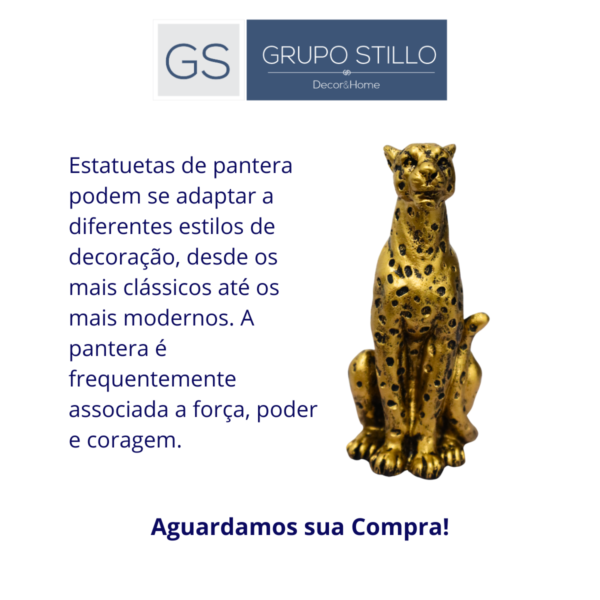 Estatueta pantera dourada sentada com bolinhas
