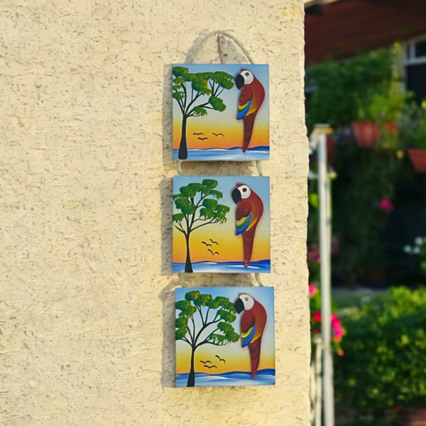 Trio de Quadro de Parede Arara Vermelha