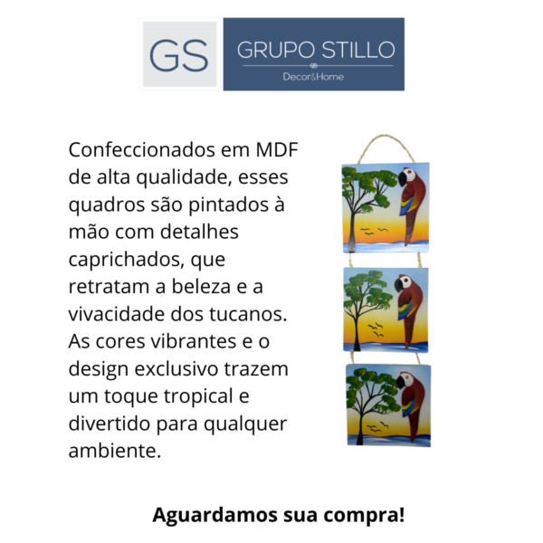 Trio de Quadro de Parede Arara Vermelha