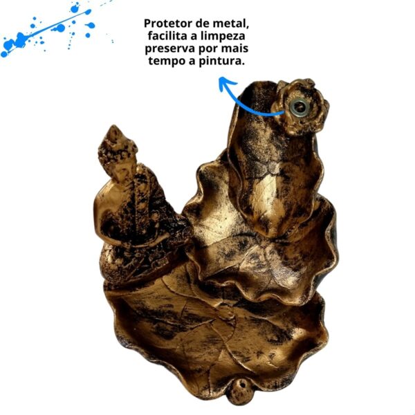 Incensario Cascata Folha M. 3 Folhas Buda Hindu - Ouro