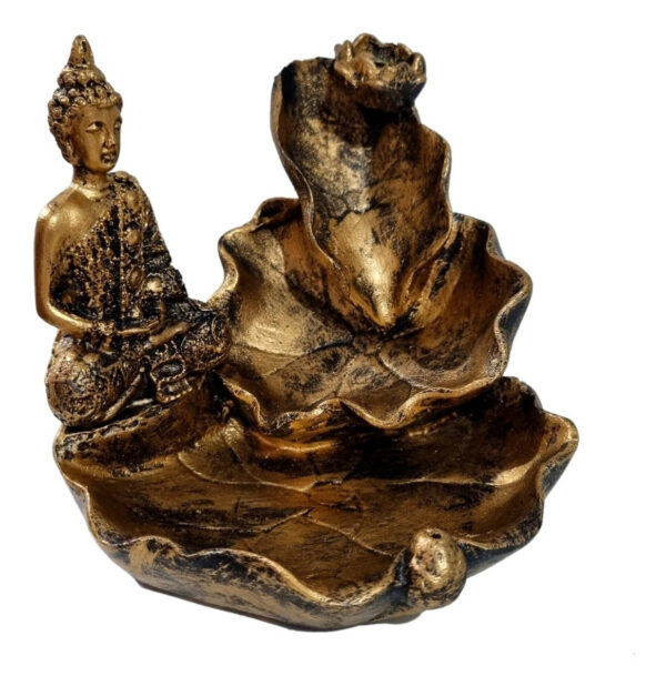 Incensario Cascata Folha M. 3 Folhas Buda Hindu - Ouro