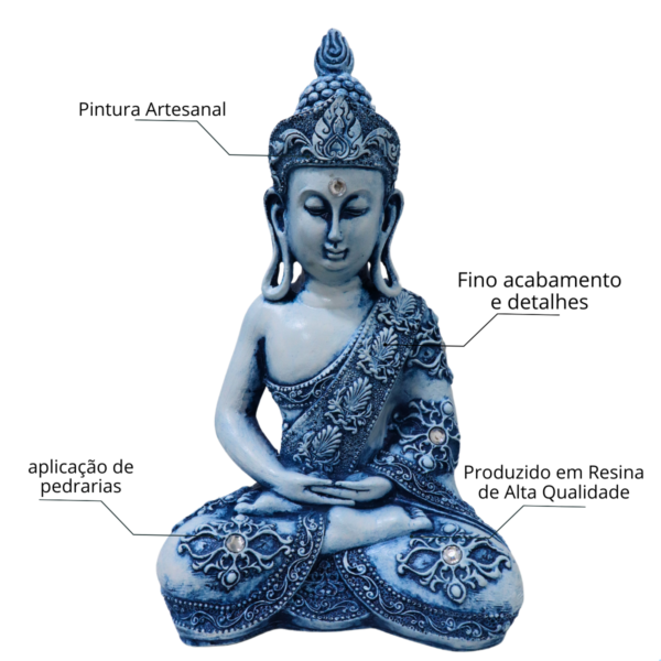 Estatueta Buda Tibetano Orelhudo - Azul Envelhecido