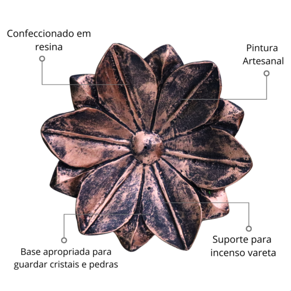 Incensário Vareta e Porta Cristais Flor de Lótus - Bronze