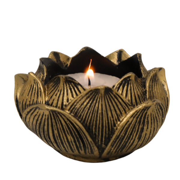 Castiçal e Incensário Vareta Flor de Lotus Modelo 03 - Ouro