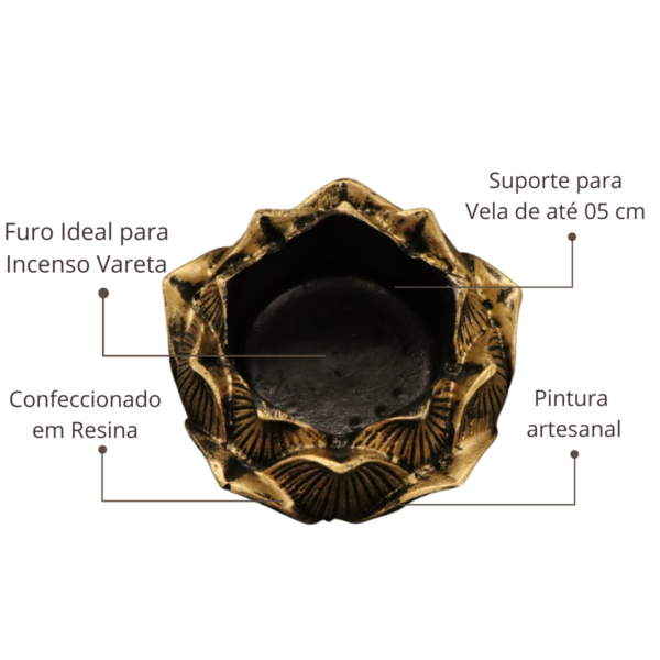 Castiçal e Incensário Vareta Flor de Lotus Modelo 03 - Ouro