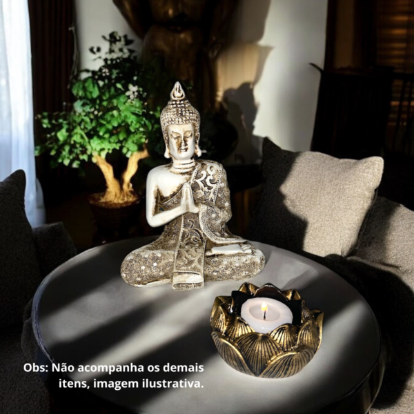 Castiçal e Incensário Vareta Flor de Lotus Modelo 03 - Ouro
