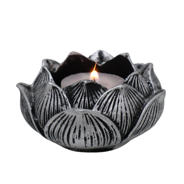 Castiçal e Incensário Vareta Flor de Lotus Modelo 03 - Prata