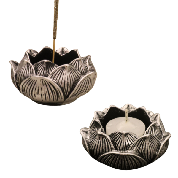 Castiçal e Incensário Vareta Flor de Lotus Modelo 03 - Prata