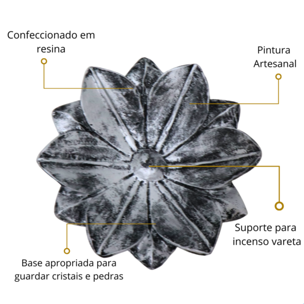 Incensário Vareta e Porta Cristal Flor de Lotus - Prata