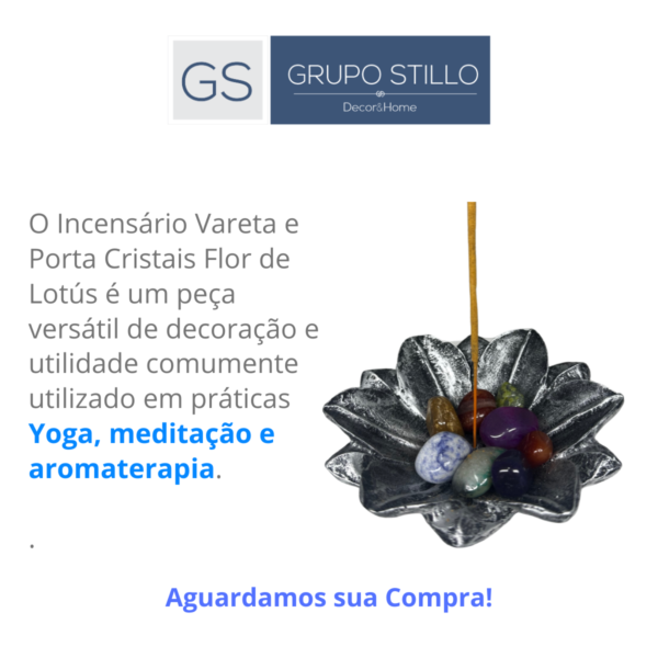 Incensário Vareta e Porta Cristal Flor de Lotus - Prata