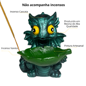 Incensário Cascata e Vareta Dragão Banguela Verde Perolado
