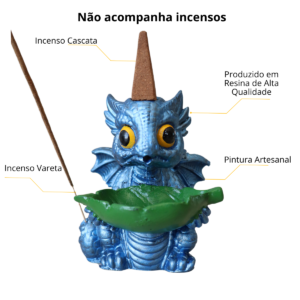 Incensário Cascata e Vareta Dragão Baby – Azul Perolado