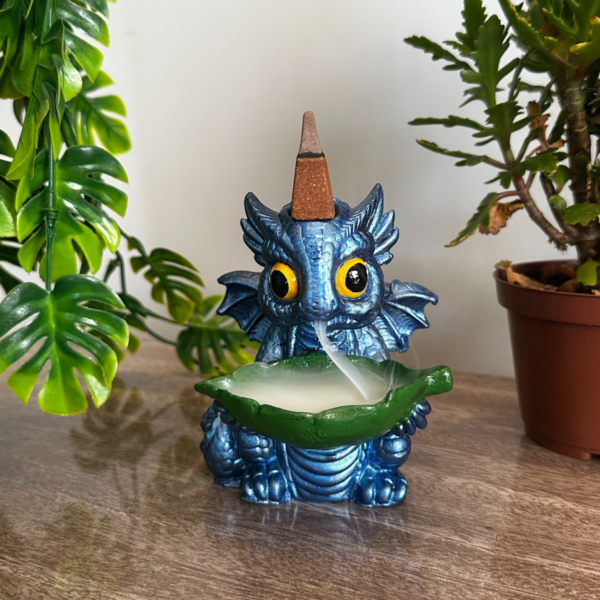 Incensário Cascata e Vareta Dragão Baby - Azul Perolado