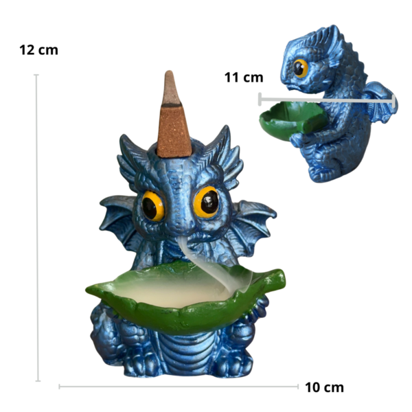 Incensário Cascata e Vareta Dragão Baby - Azul Perolado