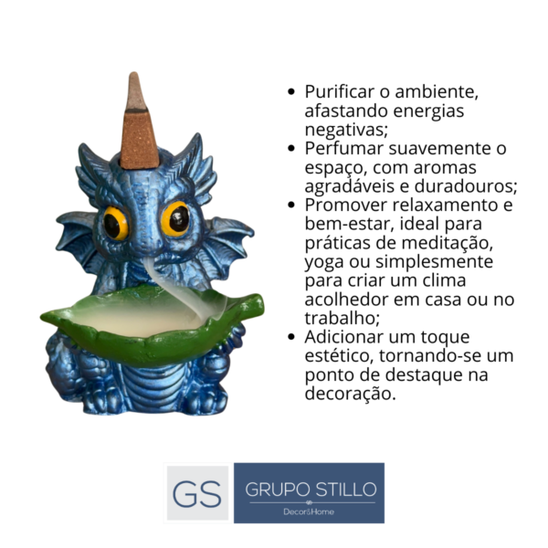 Incensário Cascata e Vareta Dragão Baby - Azul Perolado