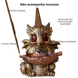 Incensário Cascata e Vareta Dragão Baby – Dourado