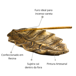 Incensário Vareta Folha Horizontal e Porta Cristal – Dourado