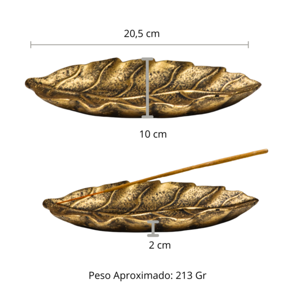 Incensário Vareta Folha Horizontal e Porta Cristal - Dourado