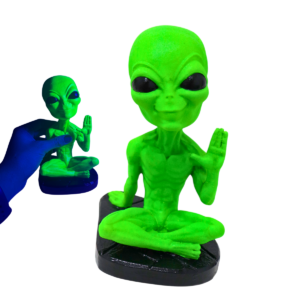 Estatueta ET Extraterrestre Sentado Mão Pare Pintura Fluorescente