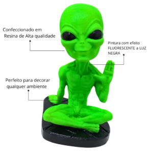 Estatueta ET Extraterrestre Sentado Mão Pare Pintura Fluorescente