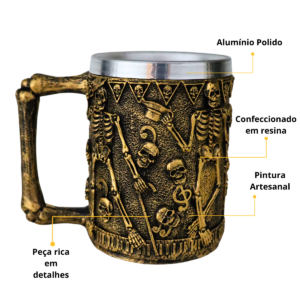 Caneca de Chopp Cerveja Esqueleto Dançarino Dourado