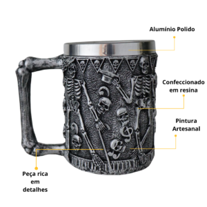 Caneca de Chopp Cerveja Caveira Esqueleto – Prata