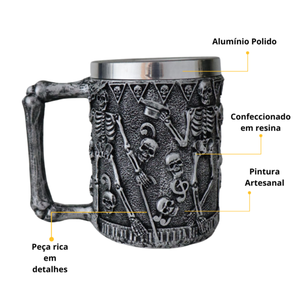 Caneca de Chopp Cerveja Caveira Esqueleto