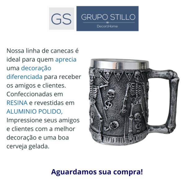 Caneca de Chopp Cerveja Caveira Esqueleto