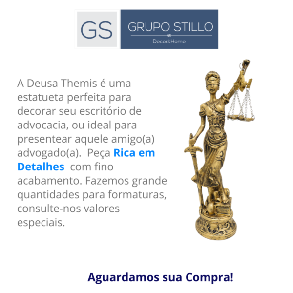 Estatueta Themis Deusa da Justiça Média - Dourada