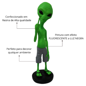 Estatueta ET Alienigena  Bermuda Dedo do Meio Tinta efeito Luz Negra